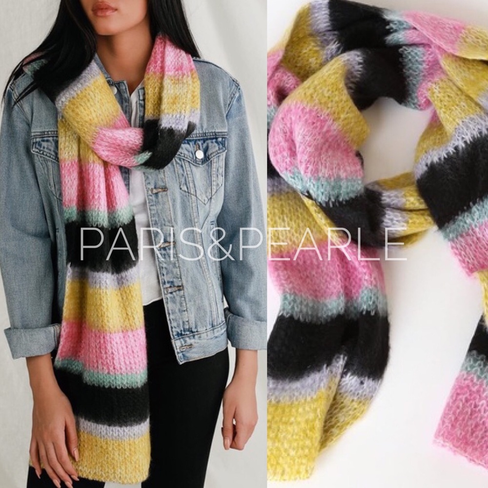Snow Day Pink Multi Striped Knit Scarf